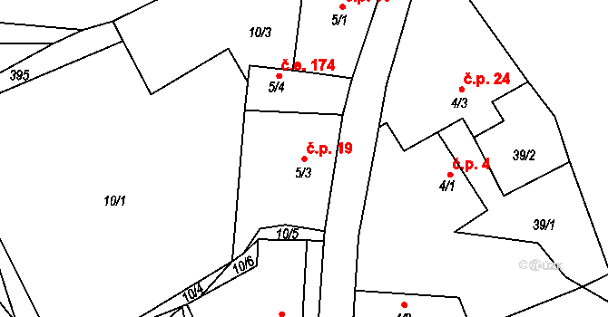 Staré 19, Třebívlice na parcele st. 5/3 v KÚ Staré, Katastrální mapa