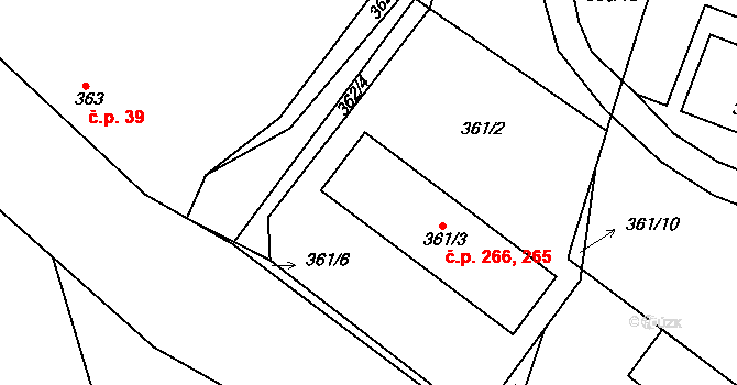Košťálov 265,266 na parcele st. 361/3 v KÚ Košťálov, Katastrální mapa