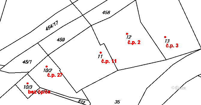 Kdanice 11, Sobotka na parcele st. 11 v KÚ Kdanice, Katastrální mapa