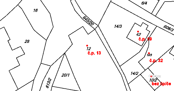 Spyšova 13, Sobotka na parcele st. 12 v KÚ Spyšova, Katastrální mapa