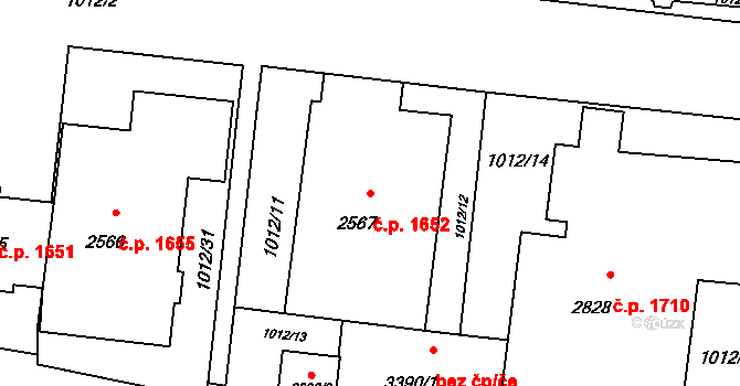 Rožnov pod Radhoštěm 1652 na parcele st. 2567 v KÚ Rožnov pod Radhoštěm, Katastrální mapa