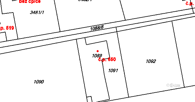 Dolní Lutyně 650 na parcele st. 1089 v KÚ Dolní Lutyně, Katastrální mapa