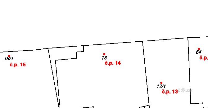 Přední Lhota 14, Poděbrady na parcele st. 18 v KÚ Přední Lhota u Poděbrad, Katastrální mapa