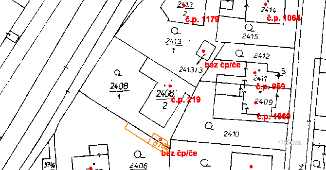 Poděbrady III 219, Poděbrady na parcele st. 2408/2 v KÚ Poděbrady, Katastrální mapa