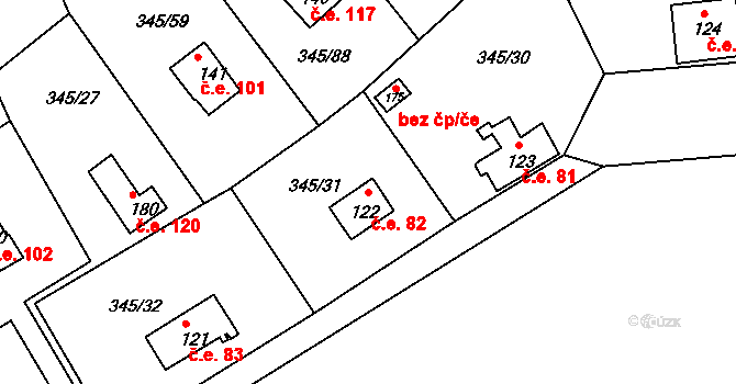 Pucov 82 na parcele st. 122 v KÚ Pucov, Katastrální mapa