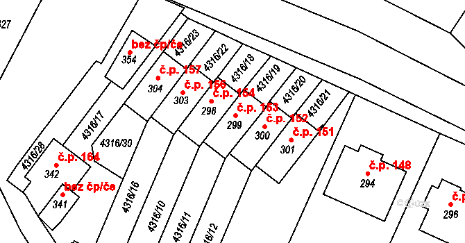 Senorady 153 na parcele st. 299 v KÚ Senorady, Katastrální mapa
