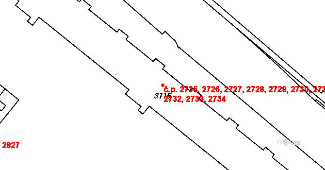 Břeclav 2726,2727,2728,2729, na parcele st. 3115 v KÚ Břeclav, Katastrální mapa