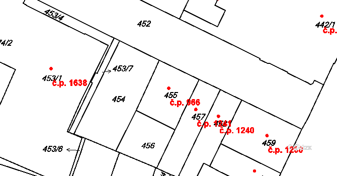 Husovice 966, Brno na parcele st. 455 v KÚ Husovice, Katastrální mapa