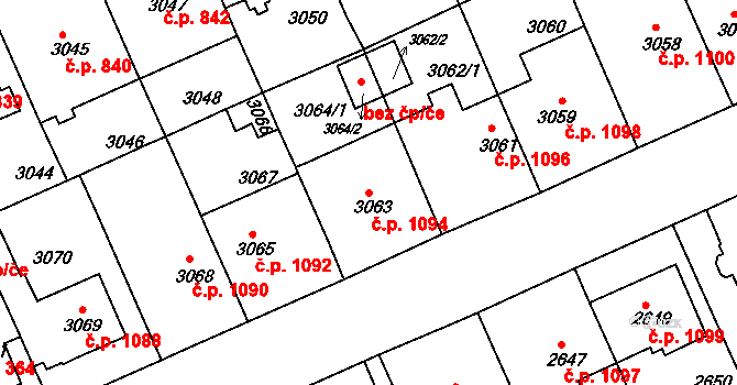 Černá Pole 1094, Brno na parcele st. 3063 v KÚ Černá Pole, Katastrální mapa