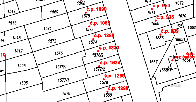 Řečkovice 1333, Brno na parcele st. 1576/2 v KÚ Řečkovice, Katastrální mapa
