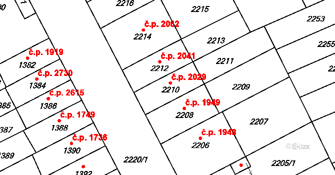 Židenice 2029, Brno na parcele st. 2210 v KÚ Židenice, Katastrální mapa