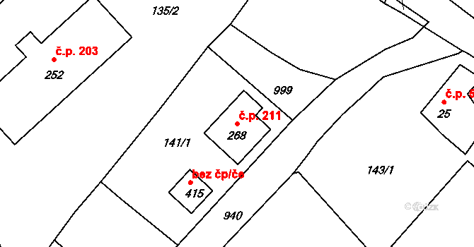 Hořepník 211 na parcele st. 268 v KÚ Hořepník, Katastrální mapa