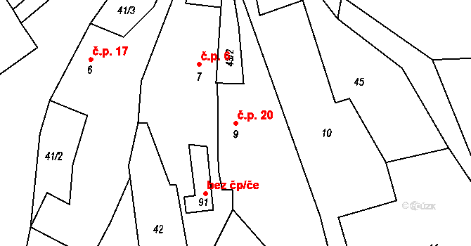 Píšť 20 na parcele st. 9 v KÚ Píšť u Humpolce, Katastrální mapa