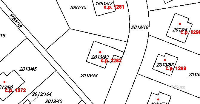 Pelhřimov 1282 na parcele st. 2013/93 v KÚ Pelhřimov, Katastrální mapa