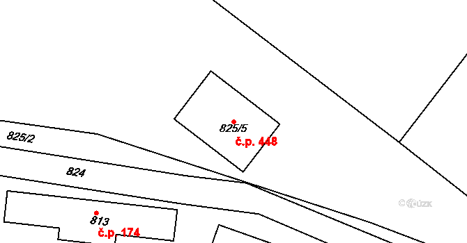 Řetenice 448, Teplice na parcele st. 825/5 v KÚ Teplice-Řetenice, Katastrální mapa