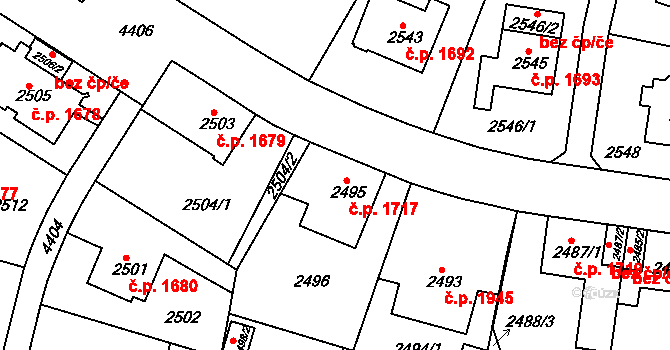 Teplice 1717 na parcele st. 2495 v KÚ Teplice, Katastrální mapa