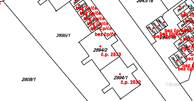 Teplice 2533 na parcele st. 2894/2 v KÚ Teplice, Katastrální mapa
