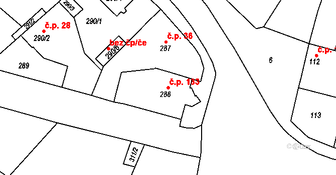 Kratonohy 133 na parcele st. 288 v KÚ Kratonohy, Katastrální mapa