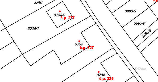 Lískovec 327, Frýdek-Místek na parcele st. 3735 v KÚ Lískovec u Frýdku-Místku, Katastrální mapa