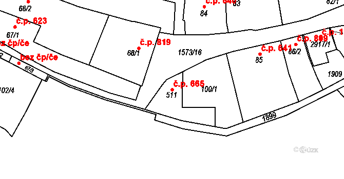 Litovel 665 na parcele st. 511 v KÚ Litovel, Katastrální mapa