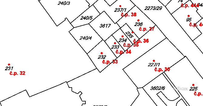 Cheb 33 na parcele st. 232 v KÚ Cheb, Katastrální mapa