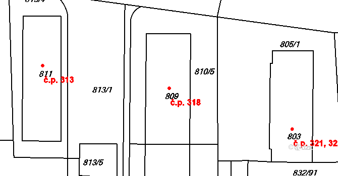 Děčín XXXII-Boletice nad Labem 318, Děčín na parcele st. 809 v KÚ Boletice nad Labem, Katastrální mapa