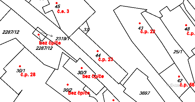 Břežany 23 na parcele st. 44 v KÚ Břežany, Katastrální mapa