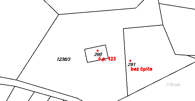Mikulůvka 123 na parcele st. 290 v KÚ Mikulůvka, Katastrální mapa