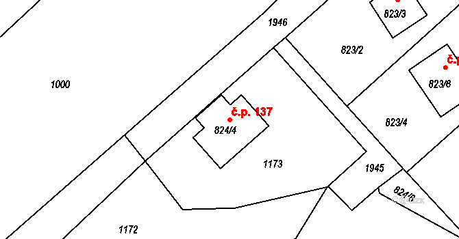 Tušť 137, Suchdol nad Lužnicí na parcele st. 824/4 v KÚ Tušť, Katastrální mapa