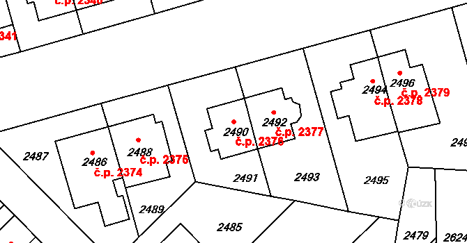 Žižkov 2376, Praha na parcele st. 2490 v KÚ Žižkov, Katastrální mapa