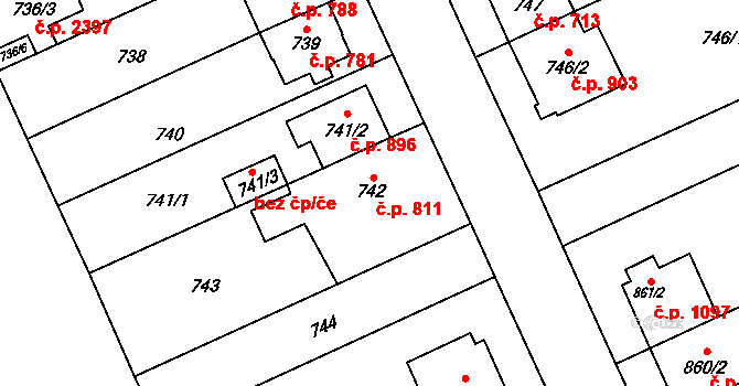 Chodov 811, Praha na parcele st. 742 v KÚ Chodov, Katastrální mapa