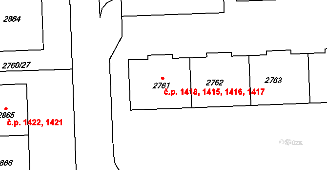 Chodov 1415,1416,1417,1418, Praha na parcele st. 2761 v KÚ Chodov, Katastrální mapa