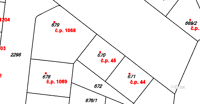 Holešovice 45, Praha na parcele st. 670 v KÚ Holešovice, Katastrální mapa