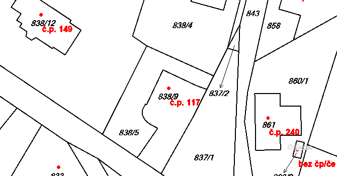 Rumburk 2-Horní Jindřichov 117, Rumburk na parcele st. 838/9 v KÚ Horní Jindřichov, Katastrální mapa