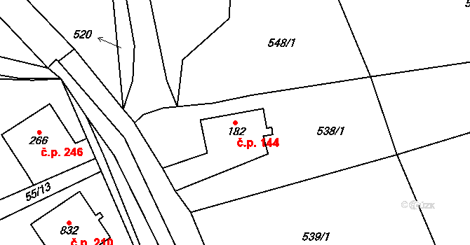 Láz 144 na parcele st. 182 v KÚ Láz, Katastrální mapa