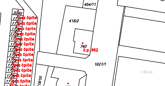 Vrchlabí 562 na parcele st. 740 v KÚ Vrchlabí, Katastrální mapa