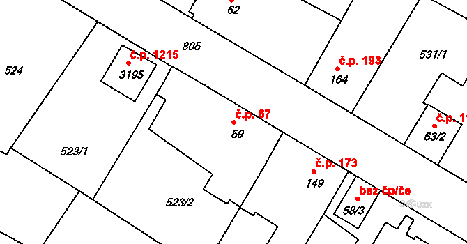 Sezimovo Ústí 67 na parcele st. 59 v KÚ Sezimovo Ústí, Katastrální mapa