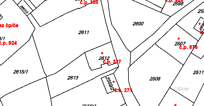 Rumburk 1 337, Rumburk na parcele st. 2612 v KÚ Rumburk, Katastrální mapa