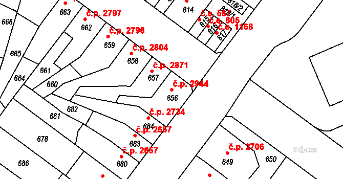 Chomutov 2944 na parcele st. 656 v KÚ Chomutov II, Katastrální mapa