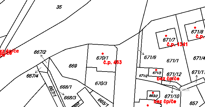 Liberec XIV-Ruprechtice 463, Liberec na parcele st. 670/1 v KÚ Ruprechtice, Katastrální mapa
