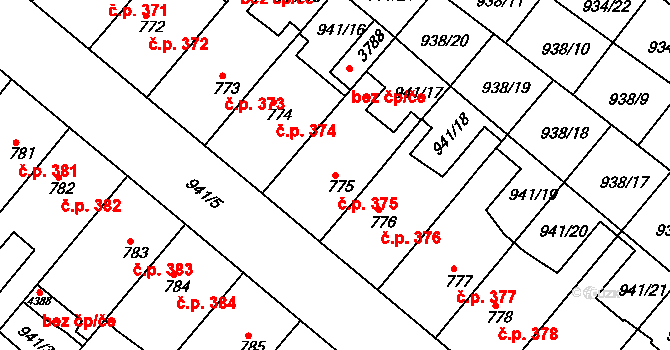 Pražské Předměstí 375, Hradec Králové na parcele st. 775 v KÚ Pražské Předměstí, Katastrální mapa