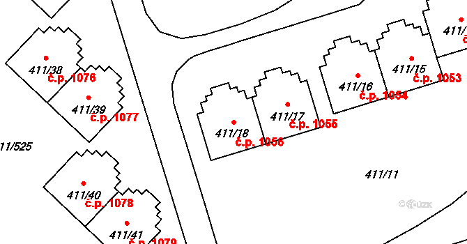 Ráj 1056, Karviná na parcele st. 411/18 v KÚ Ráj, Katastrální mapa