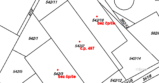 Štípa 497, Zlín na parcele st. 542/2 v KÚ Štípa, Katastrální mapa