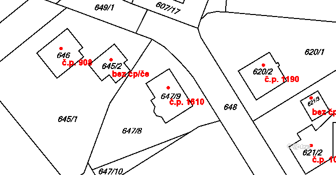 Rychnov nad Kněžnou 1610 na parcele st. 647/9 v KÚ Rychnov nad Kněžnou, Katastrální mapa