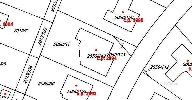 Pelhřimov 2094 na parcele st. 2050/149 v KÚ Pelhřimov, Katastrální mapa