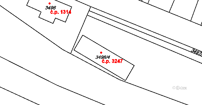 Frýdek 3247, Frýdek-Místek na parcele st. 3498/4 v KÚ Frýdek, Katastrální mapa