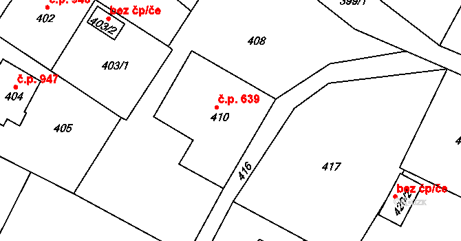 Šluknov 639 na parcele st. 410 v KÚ Šluknov, Katastrální mapa