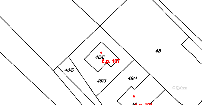 Čilec 107 na parcele st. 46/6 v KÚ Čilec, Katastrální mapa