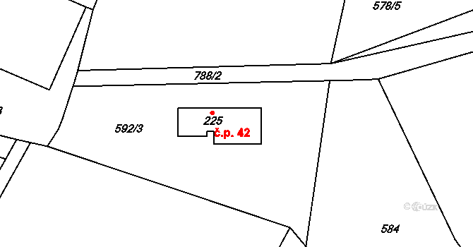 Zásadka 42, Boseň na parcele st. 225 v KÚ Boseň, Katastrální mapa