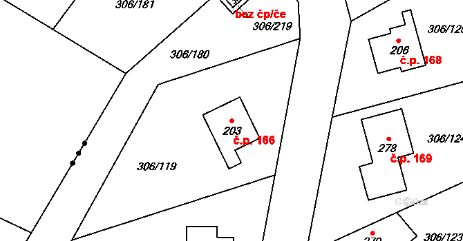 Bukovinka 166 na parcele st. 203 v KÚ Bukovinka, Katastrální mapa